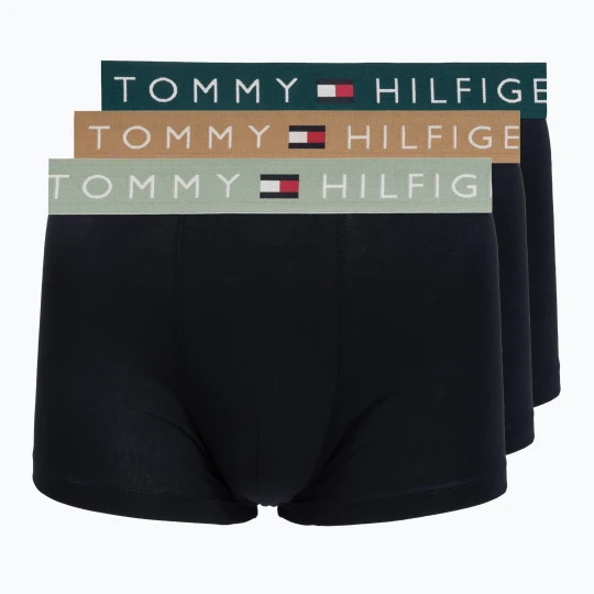 Zdjęcie produktu Bokserki męskie Tommy Hilfiger Trunk WB 3 pack nb / saf canvas / mnty grey / deep spru Czarny