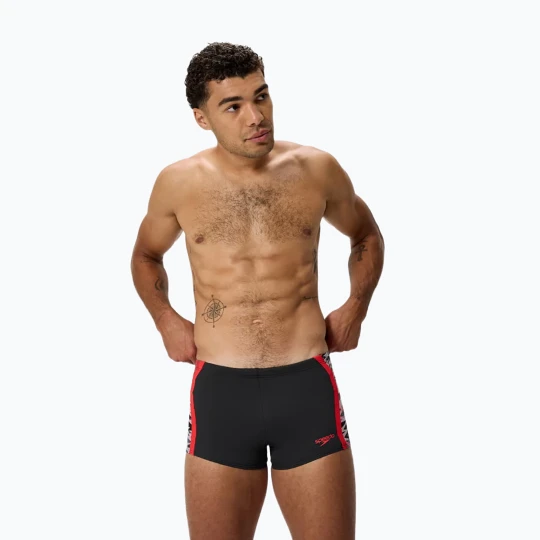 Zdjęcie produktu Bokserki pływackie Speedo Hyperboom Splice Aquashort anthracite/high risk red Czarny