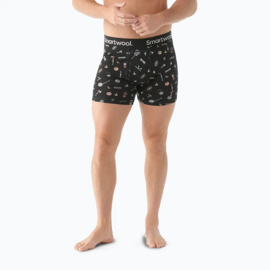 Zdjęcie produktu Bokserki termoaktywne męskie Smartwool Merino Print Boxer Brief Boxed black gone camping