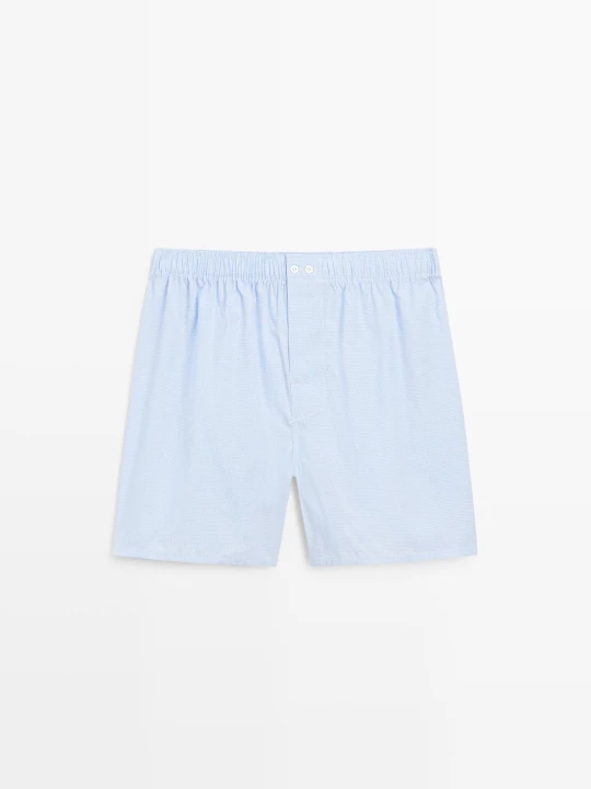 Zdjęcie produktu Bokserki W Mikrokratkę Ze 100% Bawełny - Błękitny - Massimo Dutti - Male