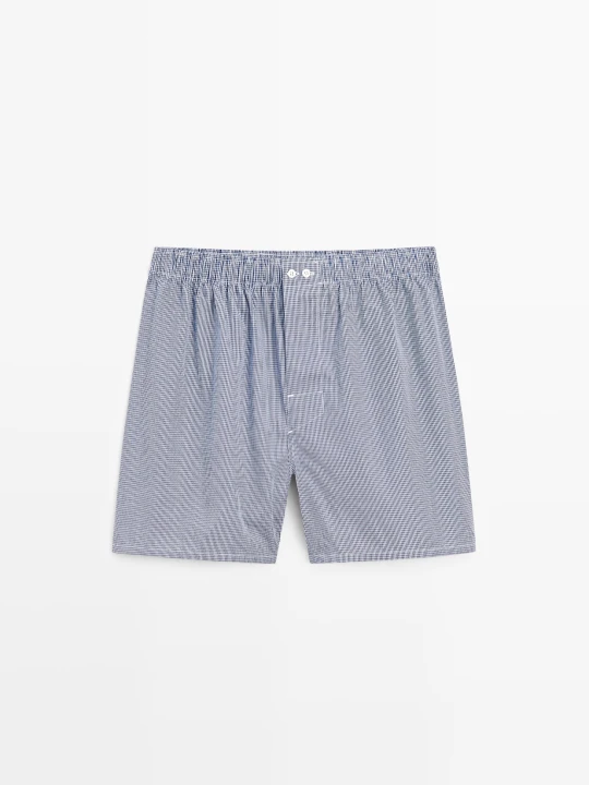 Zdjęcie produktu Bokserki W Mikrokratkę Ze 100% Bawełny - Granatowy - Massimo Dutti - Male