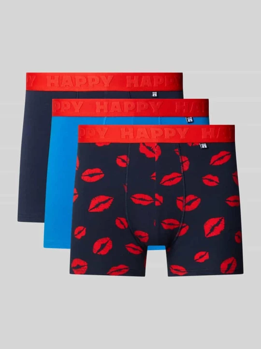 Zdjęcie produktu Bokserki z elastycznym paskiem z logo w zestawie 3 szt. Happy Socks Granatowy