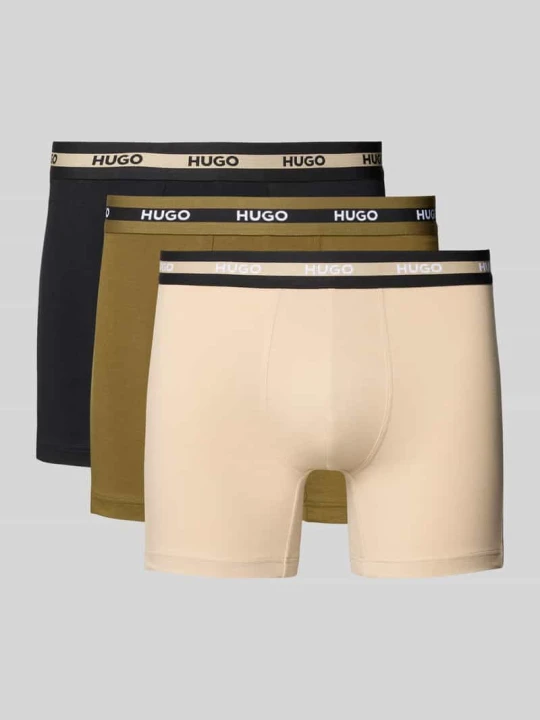 Zdjęcie produktu Bokserki z elastycznym paskiem z logo w zestawie 3 szt. Hugo Khaki