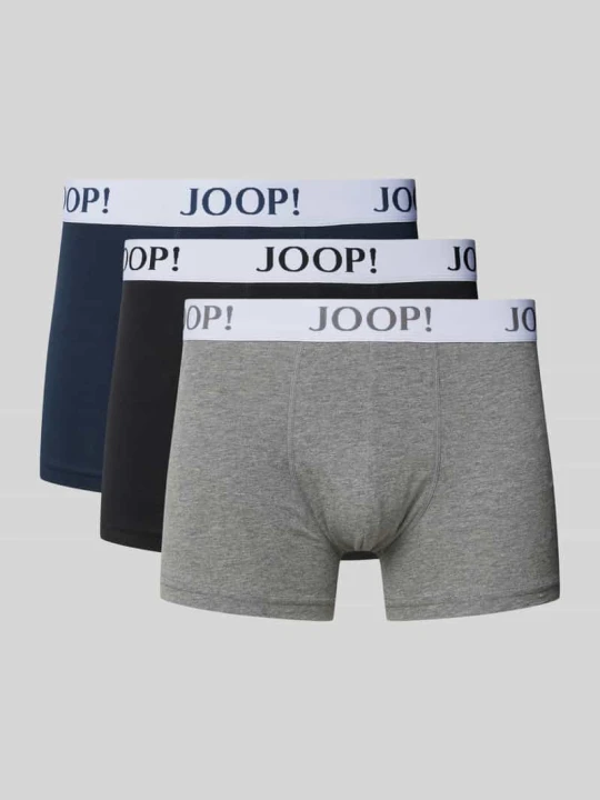Zdjęcie produktu Bokserki męskie JOOP! Collection; Mieszanka bawełny i elastanu; Dopasowany krój; Zestaw 3 szt.; Elastyczny pas z logo Jasnoszary