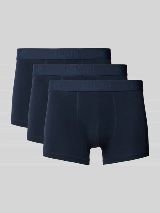 Zdjęcie produktu Bokserki męskie JOOP! Collection; Mieszanka bawełny i elastanu; Dopasowany krój; Zestaw 3 szt.; Elastyczny pas z logo Granatowy