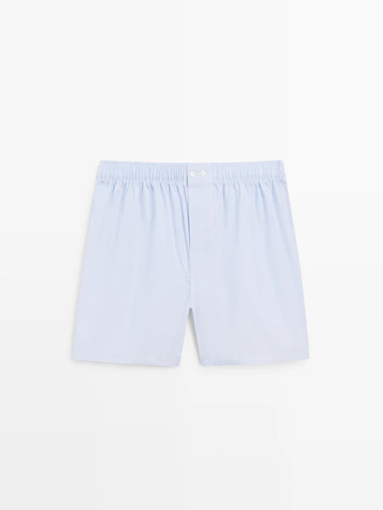 Zdjęcie produktu Bokserki Ze 100% Bawełny W Cienkie Paski - Błękitny - - Massimo Dutti - Male