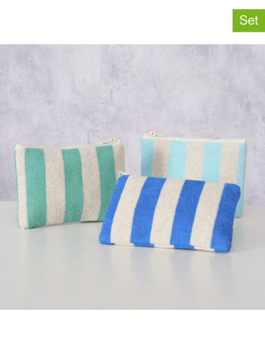 Zdjęcie produktu Boltze Kosmetyczki (3 szt.) "Stripe" w kolorze niebiesko-miętowym - 16, 5 x 11, 5 x 1 cm rozmiar: onesize