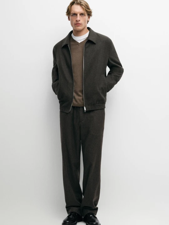Zdjęcie produktu Bomberka Z Flanelowej Mieszanki Wełny, Total Look - Brązowy - Massimo Dutti - Male