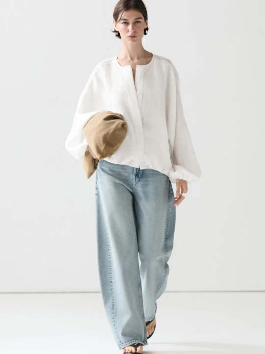 Zdjęcie produktu Bomberka Z Haftowanymi Detalami, 100% Len - Biały - Massimo Dutti - Female