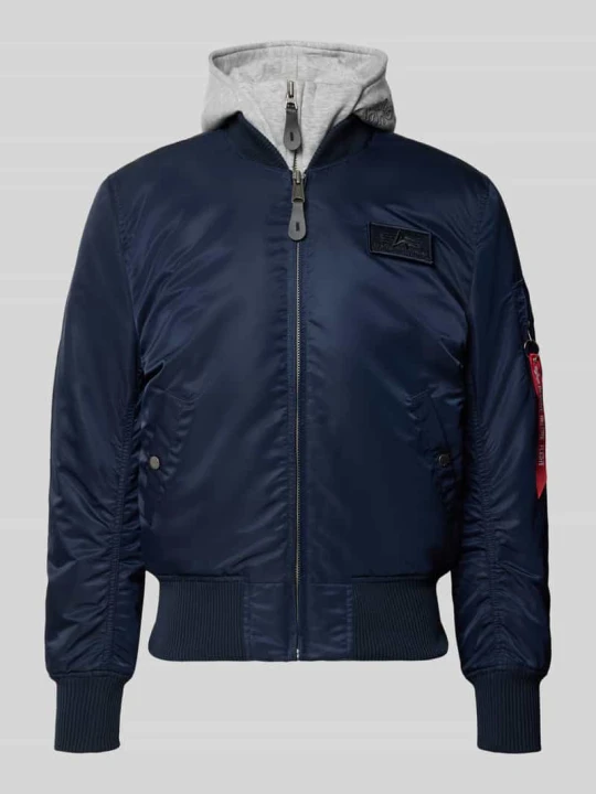Zdjęcie produktu Bomberka z kapturem i detalami z logo Alpha Industries Niebieski