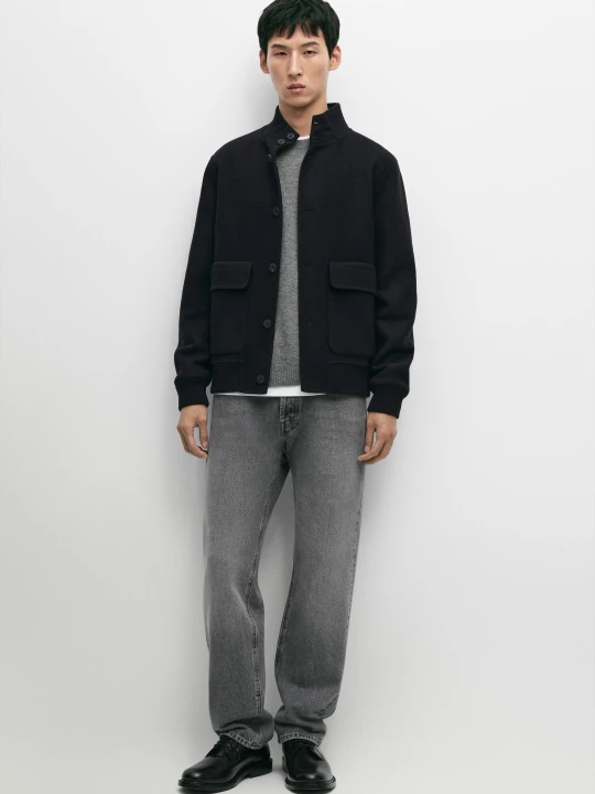 Zdjęcie produktu Bomberka Z Mieszanki Wełny Z Kieszeniami - Granatowy - Massimo Dutti - Male