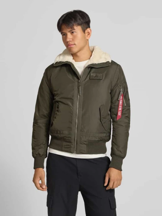 Zdjęcie produktu Bomberka z naszywką z logo i kołnierzykiem typu kent Alpha Industries Ciemnozielony