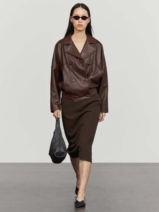 Zdjęcie produktu Bomberka Ze Skóry Nappa - Brązowy - Massimo Dutti - Female