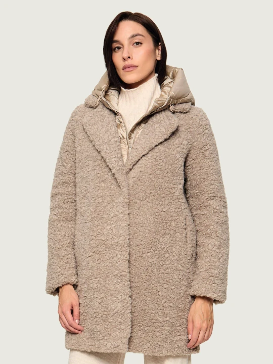 Zdjęcie produktu BOMBOOGIE Puchowy płaszcz 2w1 Odessa | shearling beżowy