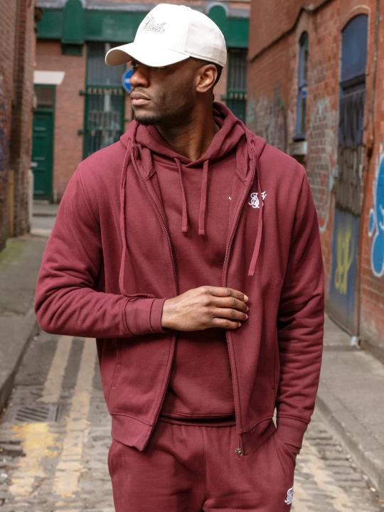 Zdjęcie produktu Bordowa bluza męska full zip Essentials SikSilk