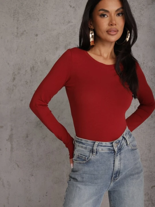 Zdjęcie produktu Bordowa Bluzka Bawełniana Typu Longsleeve Mialoraea Glo-story