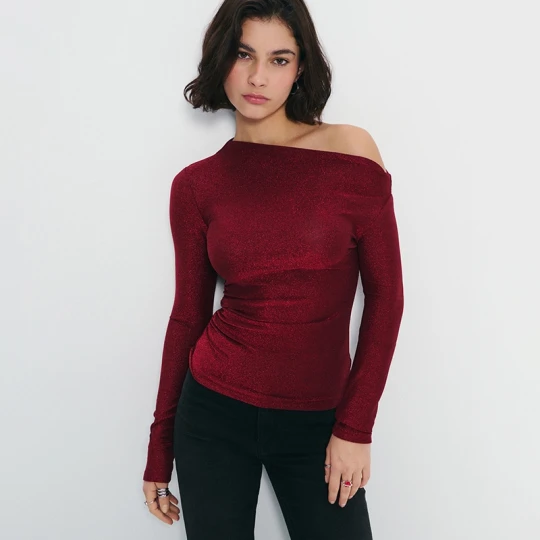 Zdjęcie produktu Bordowa bluzka z dekoltem open shoulder House czerwony