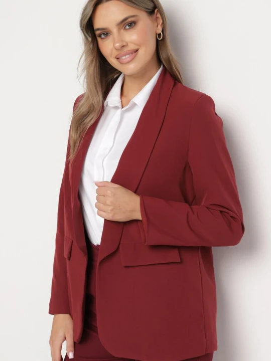 Zdjęcie produktu Bordowa Klasyczna Marynarka Bez Zapięć z Panterkową Podszewką i Imitacją Kieszeni Torinna Lily Rose