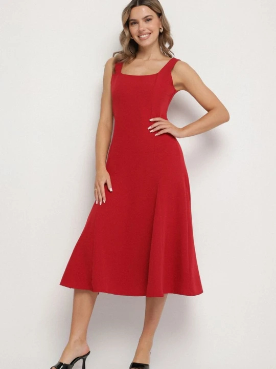 Zdjęcie produktu Bordowa Klasyczna Sukienka o Rozkloszowanym Kroju Delure New Collection