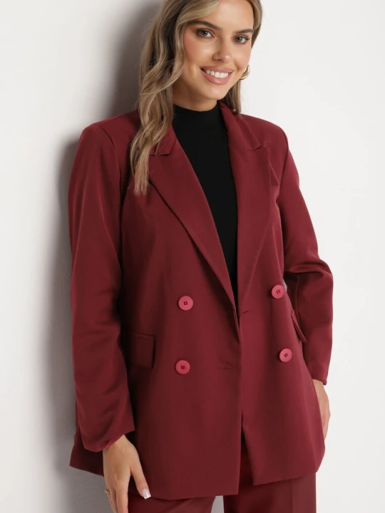 Zdjęcie produktu Bordowa Marynarka Dwurzędowa z Poduszkami w Ramionach Shalisse Lily Rose