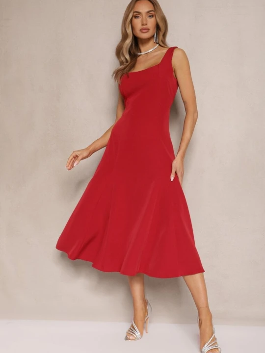 Zdjęcie produktu Bordowa Rozkloszowana Sukienka w Klasycznym Stylu Deslene New Collection