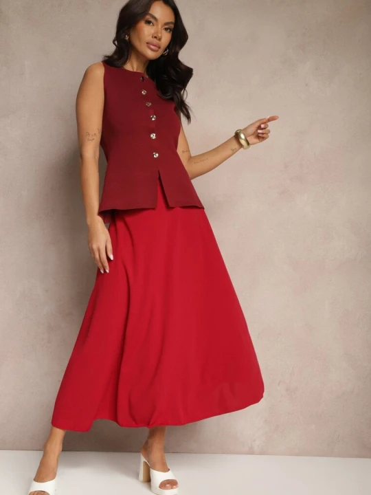 Zdjęcie produktu Bordowa Spódnica o Rozkloszowanym Kroju Melobi Fashion Station Czerwony