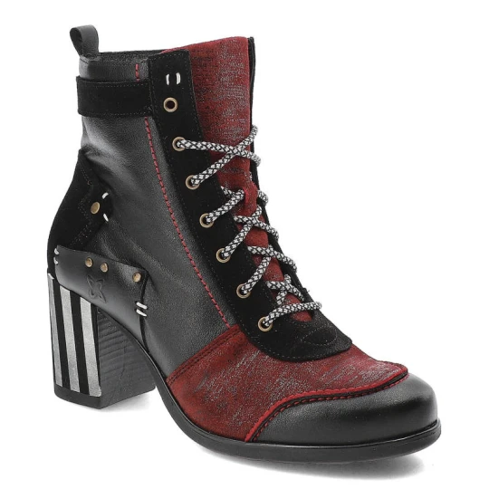 Zdjęcie produktu Bordowe Botki Maciejka Eleganckie Buty Na Obcasie czarny