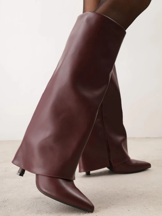 Zdjęcie produktu Bordowe Eleganckie Kozaki na Szpilce z Gładką Cholewką Imitującą Nogawkę Eilany Ideal