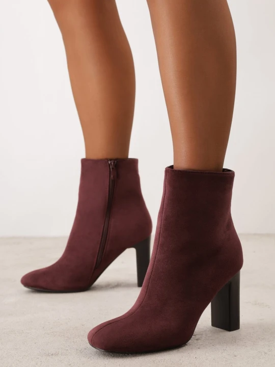 Zdjęcie produktu Bordowe Klasyczne Botki na Wąskim Słupku z Kwadratowym Noskiem Apachi Marquiiz