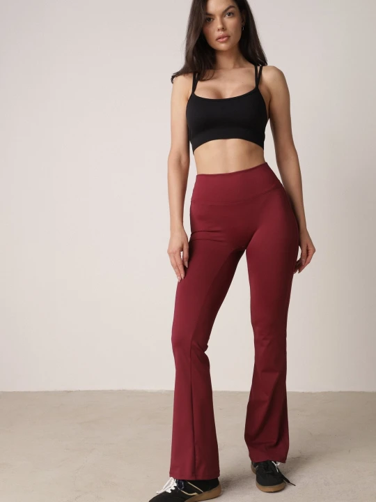 Zdjęcie produktu Bordowe Legginsy Typu Dzwony z Wysokim Stanem Orralise Yu & Me