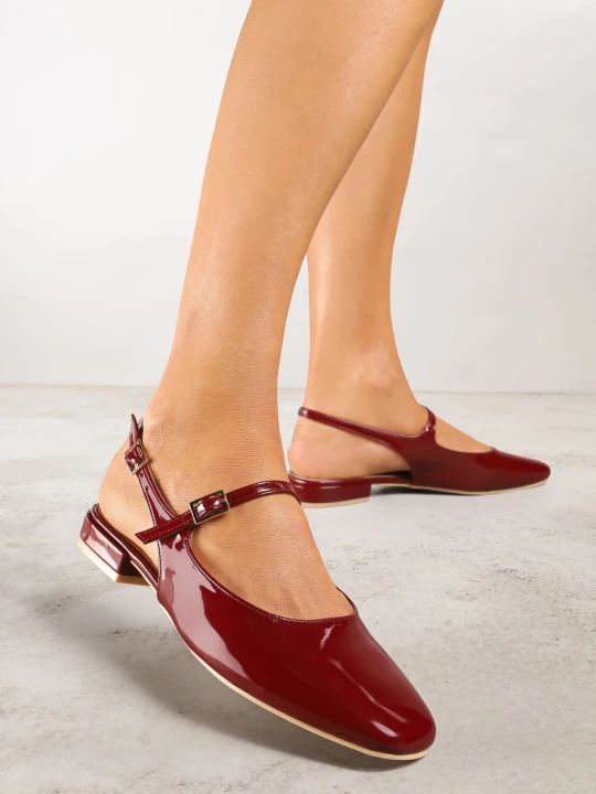 Zdjęcie produktu Bordowe Sandały Slingback Vices z Wkładką ze Skóry Naturalnej Sovritia
