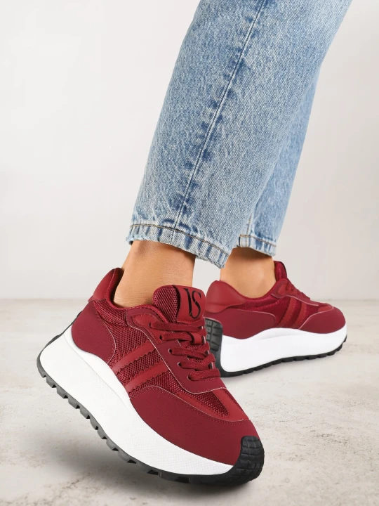 Zdjęcie produktu Bordowe Sneakersy Vices na Grubej Podeszwie Ozdobione Paskami Seloriel