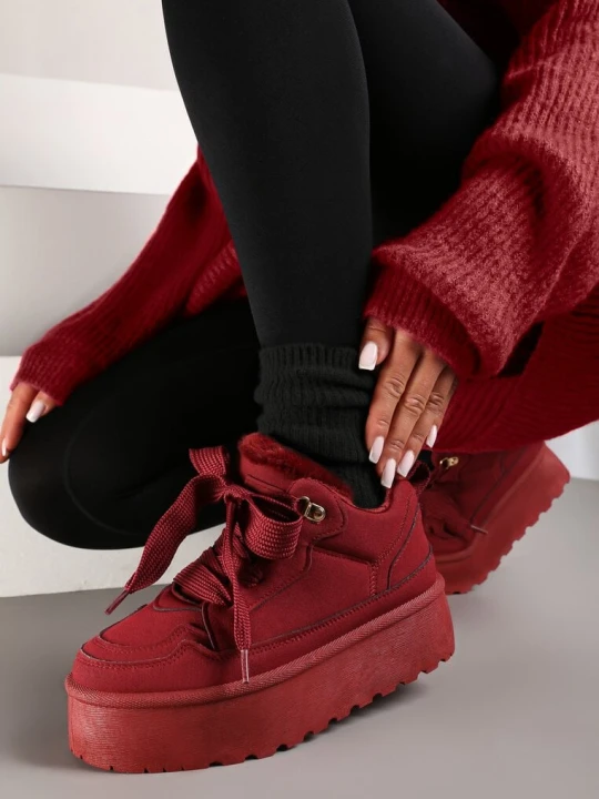 Zdjęcie produktu Bordowe Sneakersy Vices Stylizowane na Śniegowce na Platformie Obszyte Futerkiem Naleris