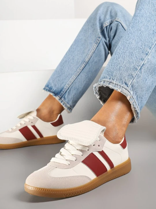 Zdjęcie produktu Beżowo-Bordowe Sneakersy w Stylu Tenisówek z Wywinięciem Aveloren
