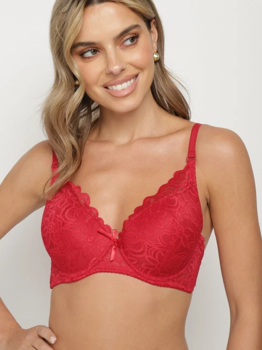 Zdjęcie produktu Bordowy Biustonosz Typu Push Up Ozdobiony Koronką Nelani