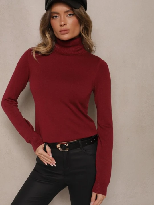 Zdjęcie produktu Bordowy Casualowy Golf z Wiskozą i Modalem Lannetora