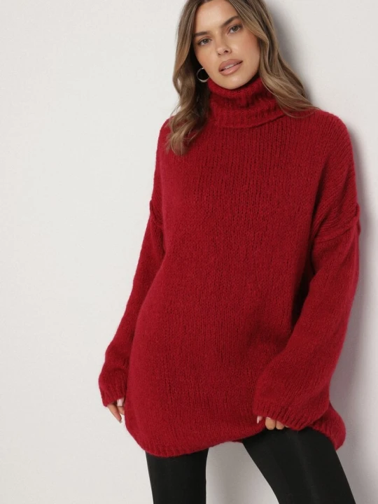 Zdjęcie produktu Bordowy Golf Oversize z Dzianiny z Wełną i Moherem Temittes Jumelle