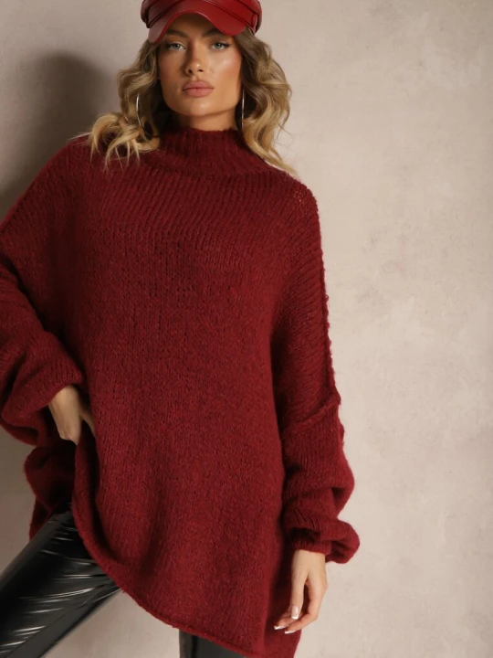 Zdjęcie produktu Bordowy Golf Oversize z Wełną z Opadającą Linią Ramion Lilirea Jumelle