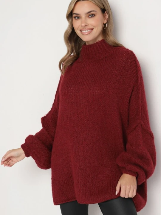 Zdjęcie produktu Bordowy Golf z Wełną o Kroju Oversize z Obniżoną Linią Ramion Lilenae Jumelle