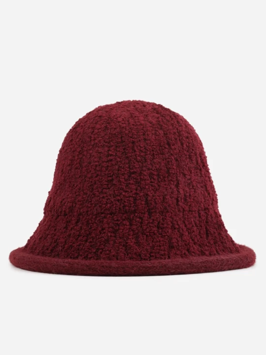 Zdjęcie produktu Bordowy Kapelusz Typu Bucket Hat z Materiału Typu Boucle Breca Versoli