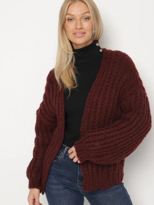 Zdjęcie produktu Bordowy Niezapinany Kardigan Oversize z Domieszką Wełny i Wiskozy Tianavia Jumelle