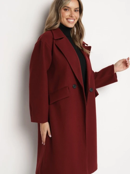 Zdjęcie produktu Bordowy Płaszcz Dwurzędowy Długi Swane Tricot Station