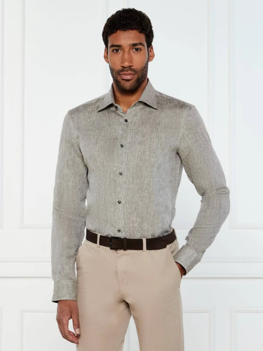 Zdjęcie produktu BOSS BLACK Lniana koszula H-HANK-kent-C1-214 | Slim Fit szary