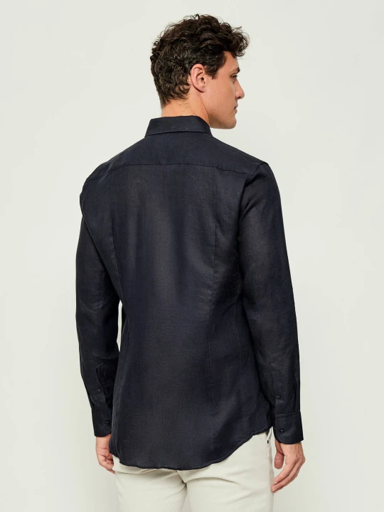 Zdjęcie produktu BOSS BLACK Lniana koszula H-HANK-kent-C1-214 | Slim Fit granatowy