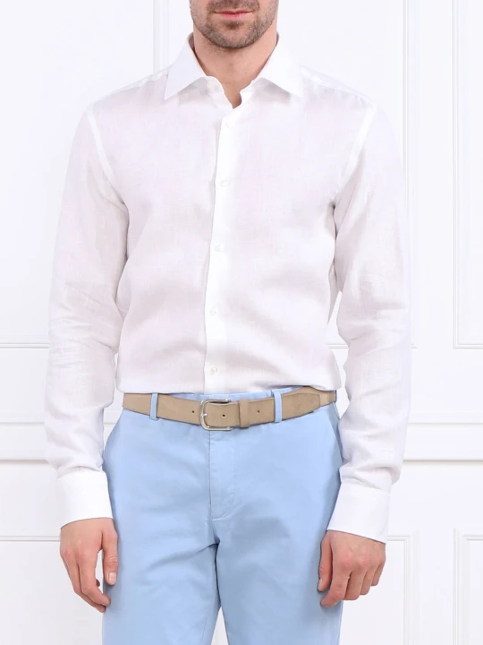 Zdjęcie produktu BOSS BLACK Lniana koszula H-HANK-kent-C1-214 | Slim Fit biały