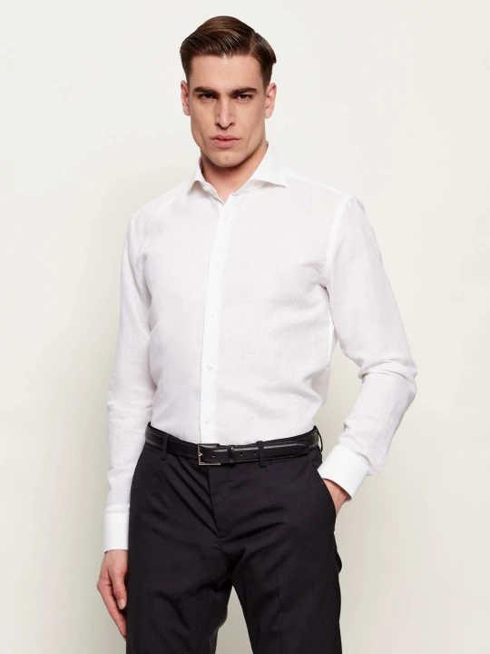Zdjęcie produktu BOSS BLACK Lniana koszula H-HANK-SP-B1-C1-261 | Slim Fit biały