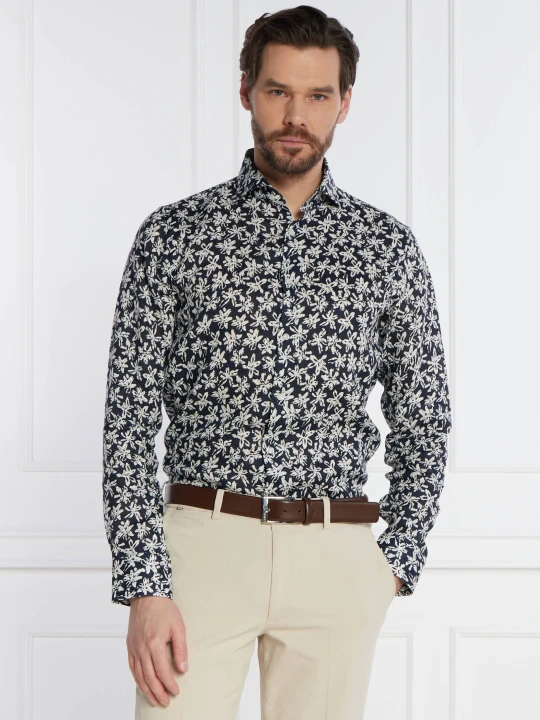 Zdjęcie produktu BOSS BLACK Lniana koszula H-JOE | Regular Fit granatowy