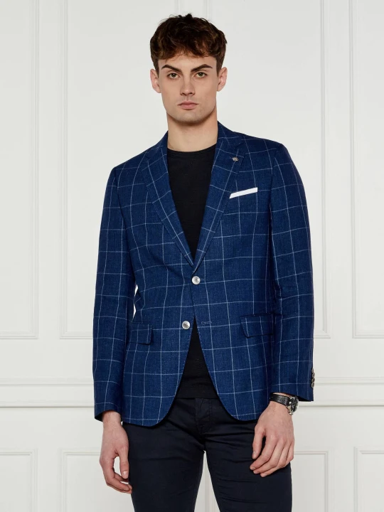 Zdjęcie produktu BOSS BLACK Lniana marynarka H-Hutson-233 | Slim Fit | z dodatkiem wełny granatowy