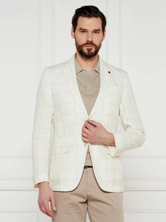Zdjęcie produktu BOSS BLACK Lniana marynarka H-Hutson-233 | Slim Fit | z dodatkiem wełny ecru