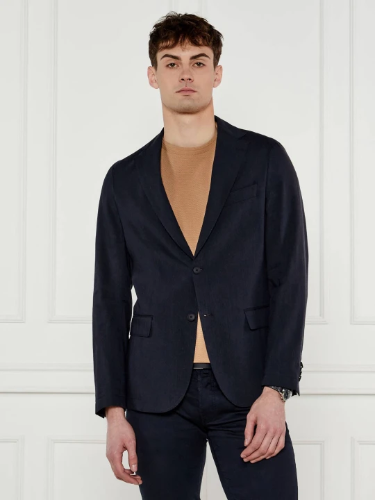 Zdjęcie produktu BOSS BLACK Lniana marynarka P-Hanry-Flaps-WG-252 | Slim Fit granatowy